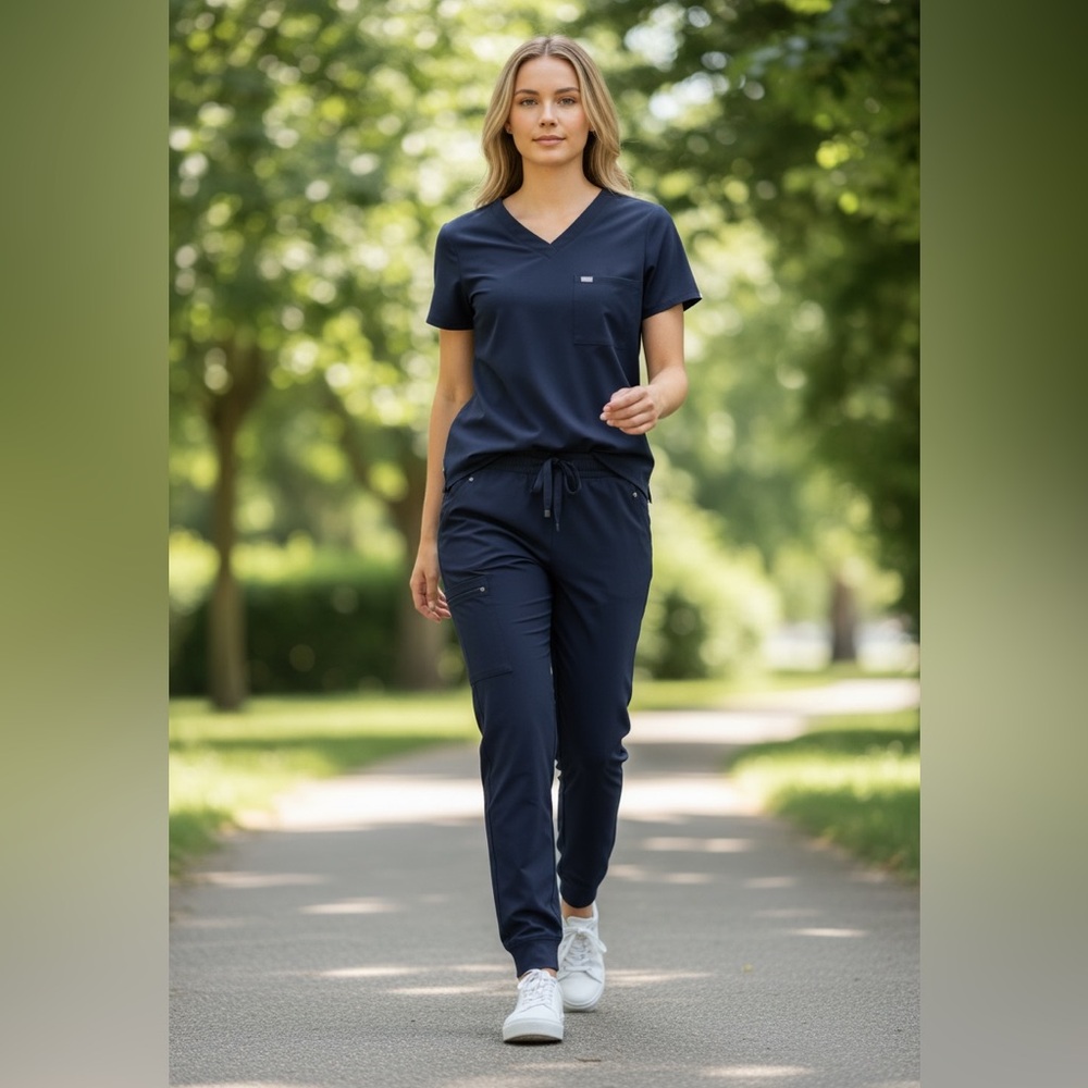 Figs Navy V-Neck Scrub Top and Joggers Set
